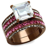 IP Coffee light Stainless Steel Ring with AAA Grade CZ  in Clear