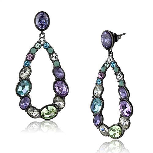 IP Light Black  (IP Gun) Stainless Steel Earrings with AAA Grade CZ  in Multi Color