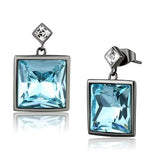 IP Light Black  (IP Gun) Stainless Steel Earrings with Top Grade Crystal  in Sea Blue