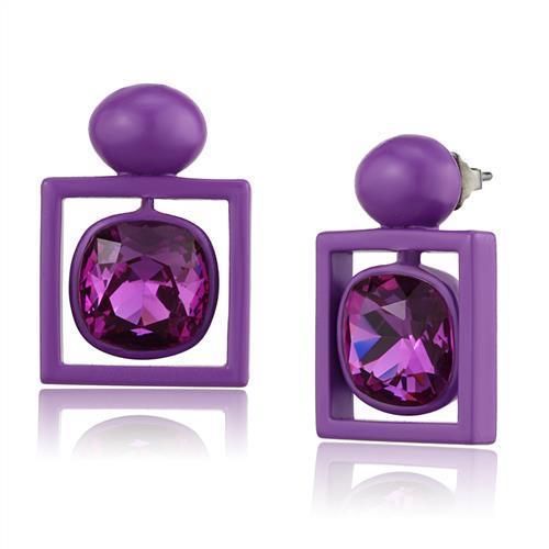 No Plating Stainless Steel Earrings with Top Grade Crystal  in Fuchsia