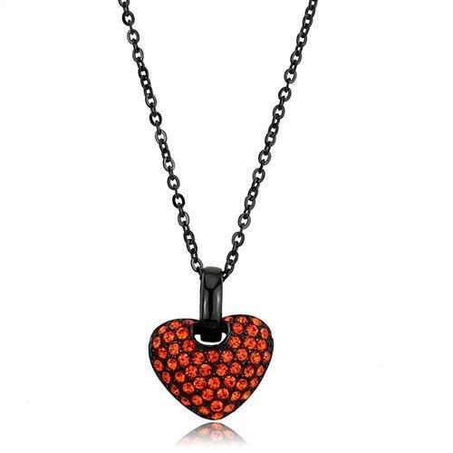 IP Black(Ion Plating) Stainless Steel Chain Pendant with Top Grade Crystal  in Orange