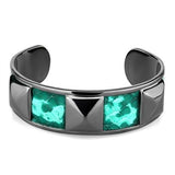 IP Light Black  (IP Gun) Stainless Steel Bangle with Leather  in Emerald