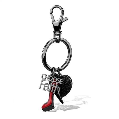 IP Light Black  (IP Gun) Stainless Steel Key Ring with Top Grade Crystal  in Jet