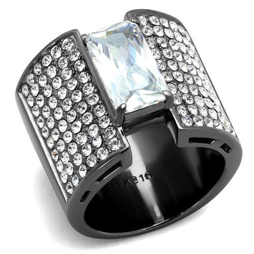 IP Light Black  (IP Gun) Stainless Steel Ring with AAA Grade CZ  in Clear