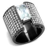 IP Light Black  (IP Gun) Stainless Steel Ring with AAA Grade CZ  in Clear