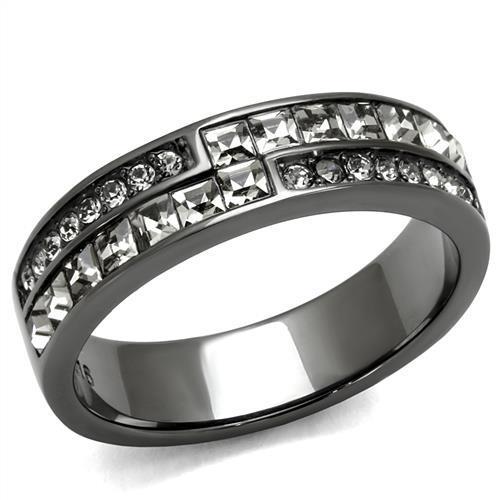 IP Light Black  (IP Gun) Stainless Steel Ring with Top Grade Crystal  in Black Diamond