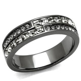 IP Light Black  (IP Gun) Stainless Steel Ring with Top Grade Crystal  in Black Diamond