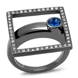 IP Light Black  (IP Gun) Stainless Steel Ring with Top Grade Crystal  in Capri Blue