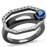 IP Light Black  (IP Gun) Stainless Steel Ring with Top Grade Crystal  in Capri Blue