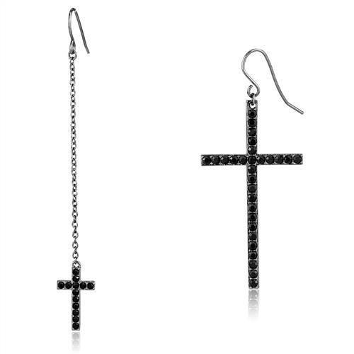 IP Light Black  (IP Gun) Stainless Steel Earrings with Top Grade Crystal  in Jet
