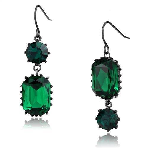 IP Dark Brown (IP coffee) Stainless Steel Earrings with Top Grade Crystal  in Emerald
