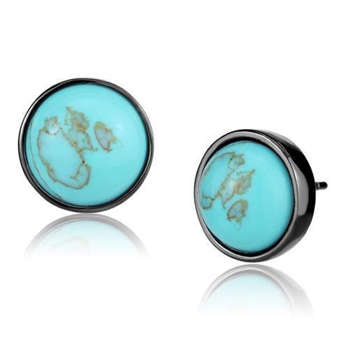 IP Light Black  (IP Gun) Stainless Steel Earrings with Synthetic Turquoise in Sea Blue