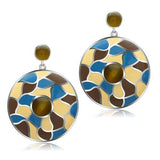 High polished (no plating) Stainless Steel Earrings with Synthetic Cat Eye in Brown