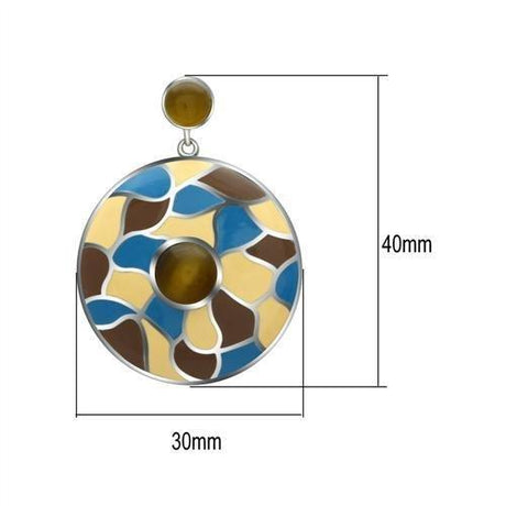 High polished (no plating) Stainless Steel Earrings with Synthetic Cat Eye in Brown