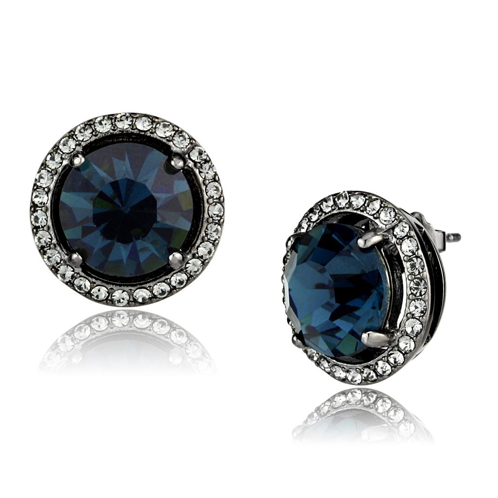 IP Light Black  (IP Gun) Stainless Steel Earrings with Top Grade Crystal  in Montana