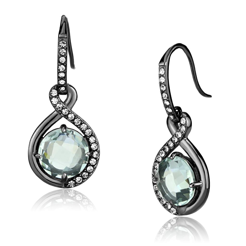 IP Light Black  (IP Gun) Stainless Steel Earrings with Semi-Precious Amethyst Crystal in Emerald