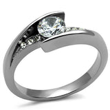 High polished (no plating) Stainless Steel Ring with AAA Grade CZ  in Clear