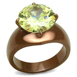 IP Coffee light Stainless Steel Ring with AAA Grade CZ  in Apple Green color
