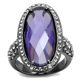 IP Light Black  (IP Gun) Stainless Steel Ring with AAA Grade CZ  in Tanzanite