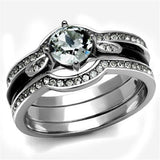 High polished (no plating) Stainless Steel Ring with Top Grade Crystal  in Clear