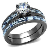 IP Light Black  (IP Gun) Stainless Steel Ring with AAA Grade CZ  in Clear