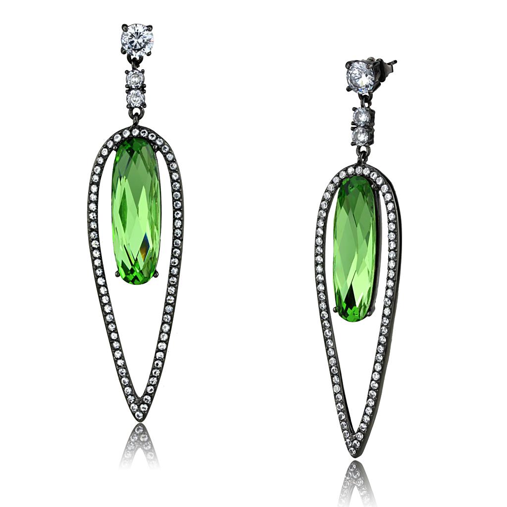 IP Light Black  (IP Gun) Stainless Steel Earrings with Top Grade Crystal  in Peridot