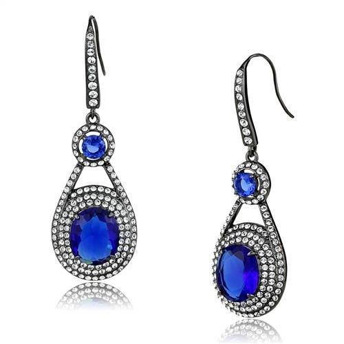 IP Light Black  (IP Gun) Stainless Steel Earrings with Synthetic Synthetic Glass in Sapphire