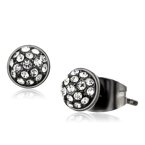 IP Light Black  (IP Gun) Stainless Steel Earrings with Top Grade Crystal  in Clear