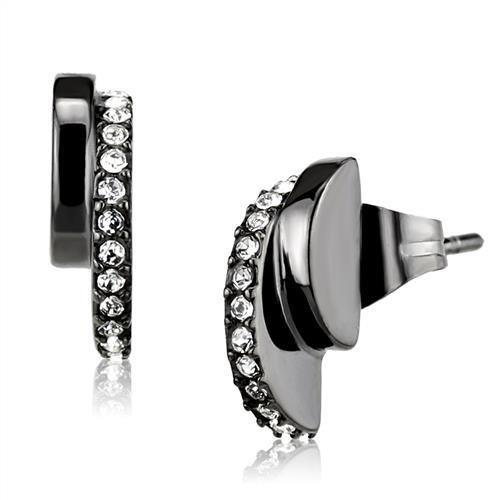 IP Light Black  (IP Gun) Stainless Steel Earrings with Top Grade Crystal  in Clear