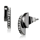 IP Light Black  (IP Gun) Stainless Steel Earrings with Top Grade Crystal  in Clear