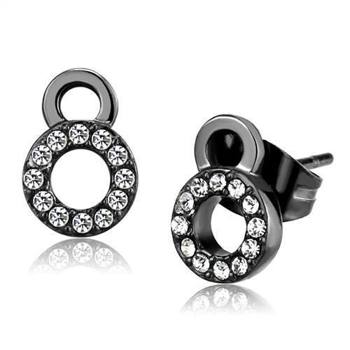 IP Light Black  (IP Gun) Stainless Steel Earrings with Top Grade Crystal  in Clear