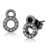IP Light Black  (IP Gun) Stainless Steel Earrings with Top Grade Crystal  in Clear