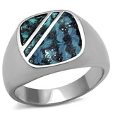 TK2860 High polished (no plating) Stainless Steel Ring with Leather in Aquamarine AB