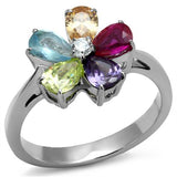 High polished (no plating) Stainless Steel Ring with AAA Grade CZ  in Multi Color