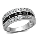 High polished (no plating) Stainless Steel Ring with AAA Grade CZ  in Black Diamond