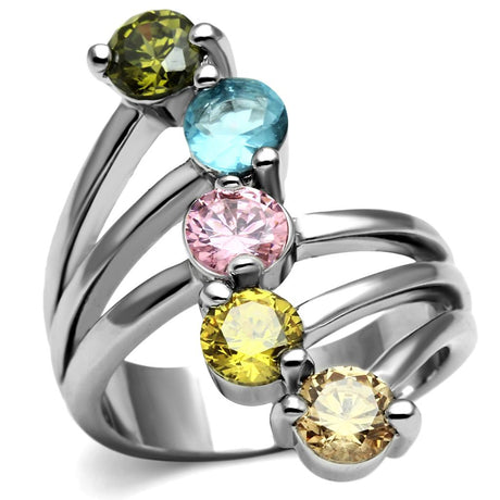 Stainless Steel, AAA CZ , Multi Color - TK2876