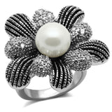 High polished (no plating) Stainless Steel Ring with Synthetic Pearl in White