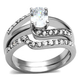 High polished (no plating) Stainless Steel Ring with AAA Grade CZ  in Clear