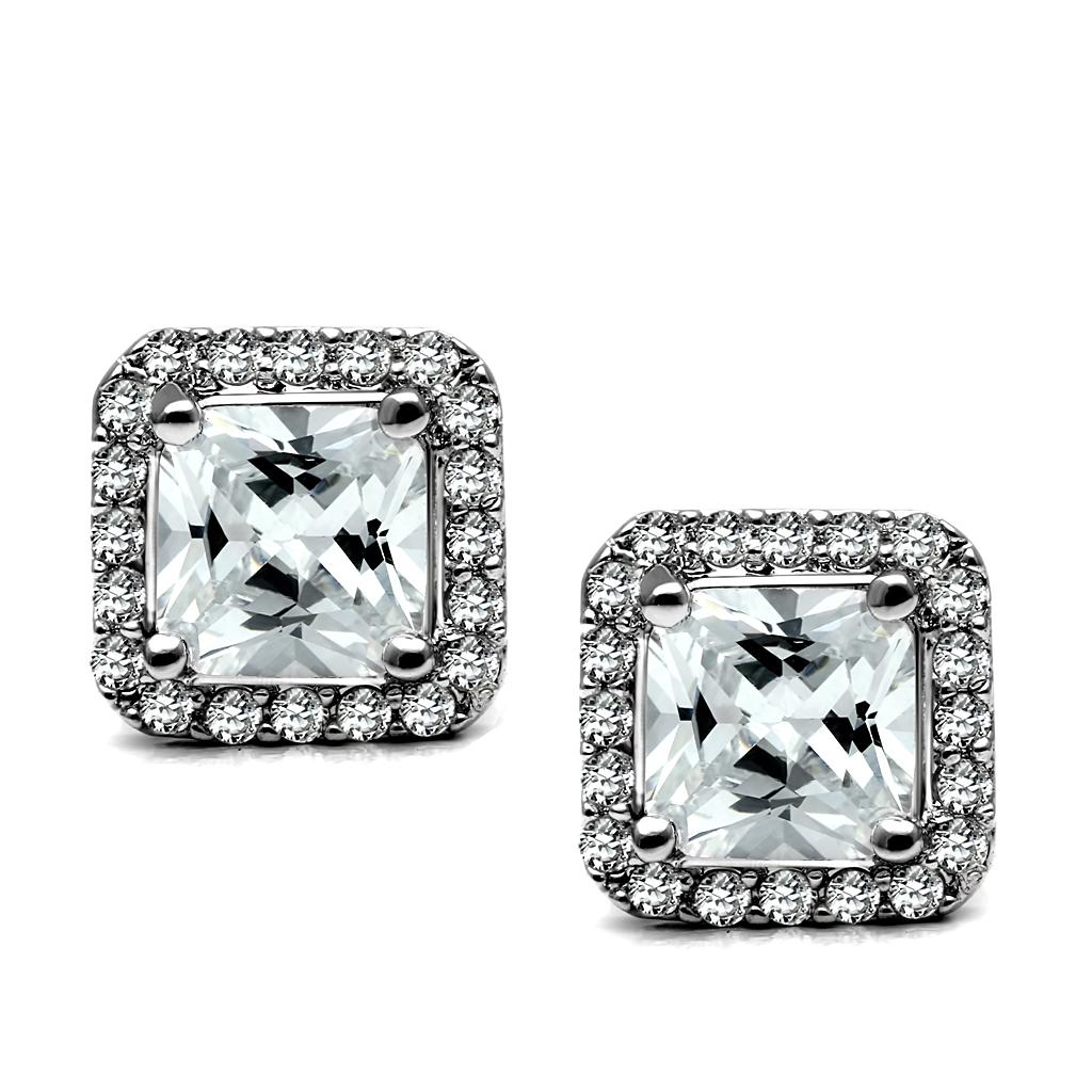 High polished (no plating) Stainless Steel Earrings with AAA Grade CZ  in Clear