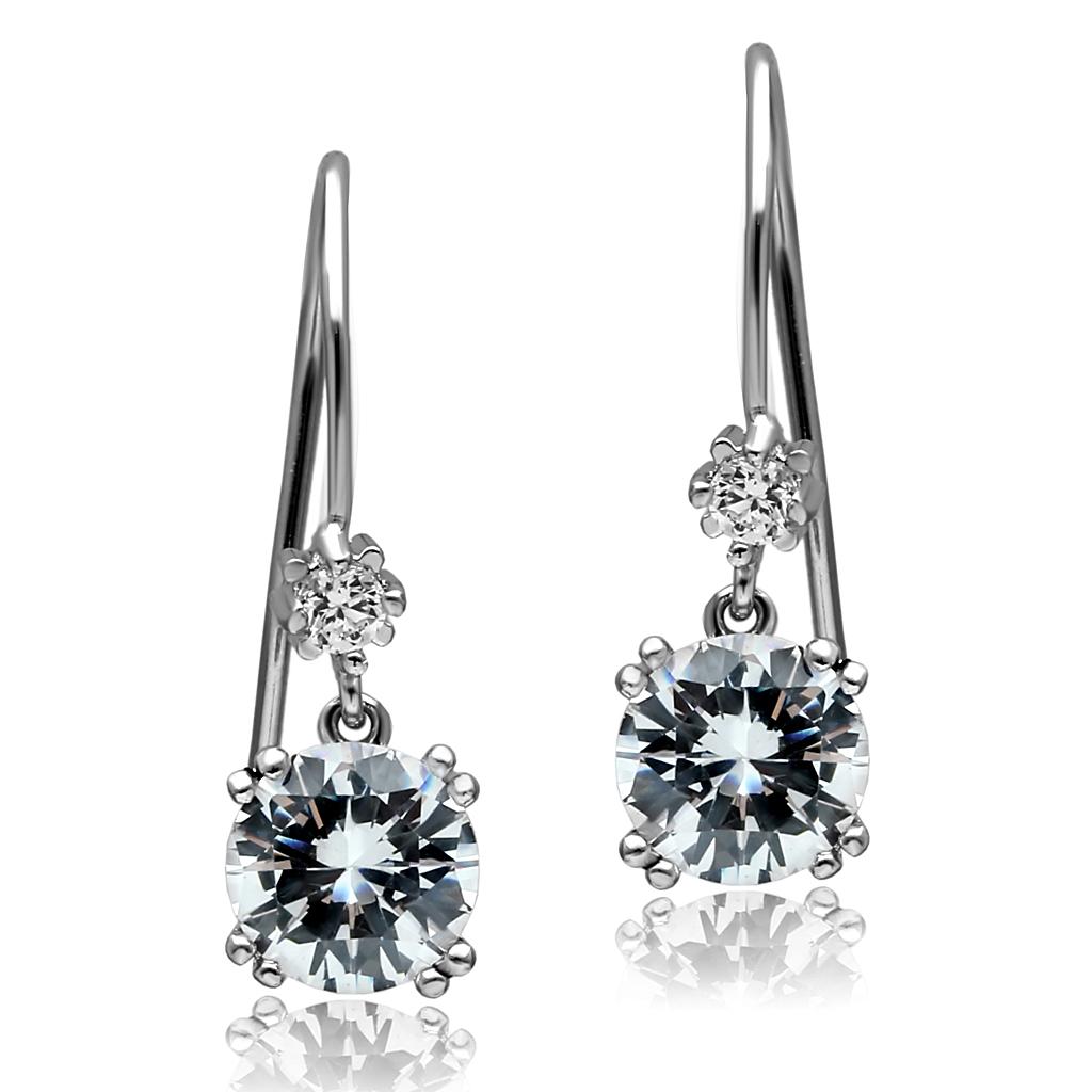 High polished (no plating) Stainless Steel Earrings with AAA Grade CZ  in Clear