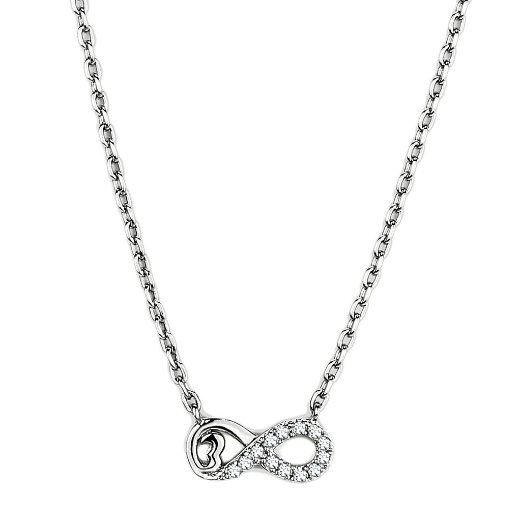 High polished (no plating) Stainless Steel Necklace with AAA Grade CZ  in Clear