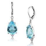 High polished (no plating) Stainless Steel Earrings with Synthetic Synthetic Glass in Sea Blue
