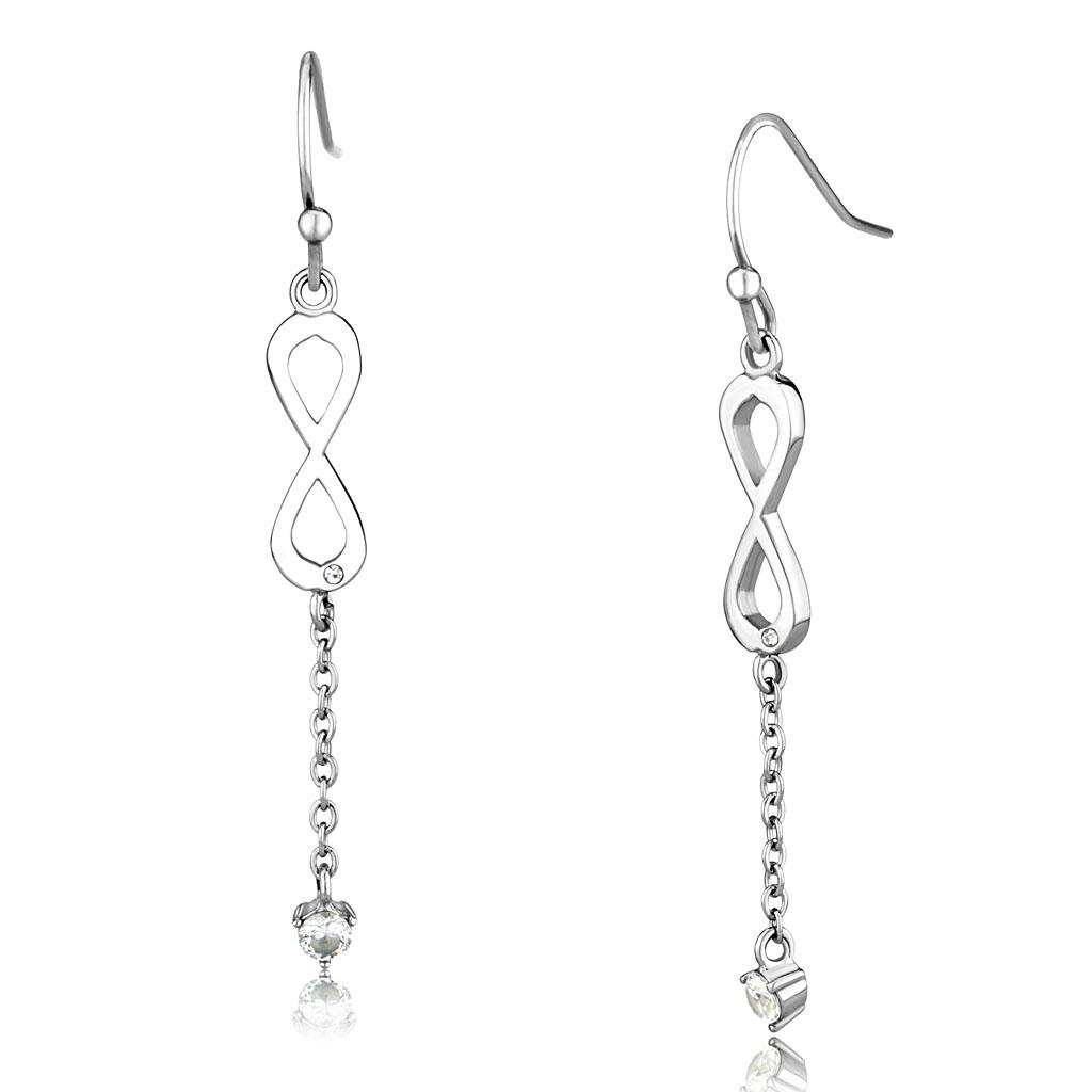 High polished (no plating) Stainless Steel Earrings with AAA Grade CZ  in Clear