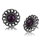 IP Light Black  (IP Gun) Stainless Steel Earrings with Semi-Precious Amethyst Crystal in Amethyst