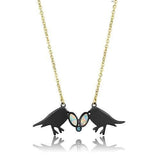 IP Gold+ IP Black (Ion Plating) Stainless Steel Necklace with Semi-Precious Opal in Aurora Borealis (Rainbow Effect)