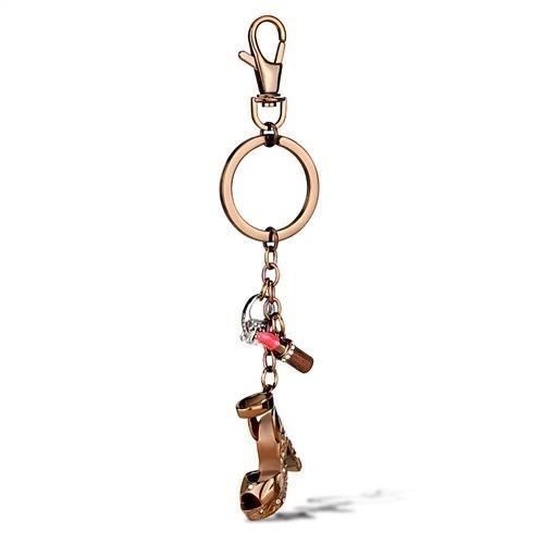 Two Tone IP Light Brown (IP Light coffee) Stainless Steel Key Ring with AAA Grade CZ  in Clear