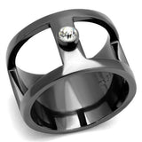 IP Light Black  (IP Gun) Stainless Steel Ring with Top Grade Crystal  in Clear