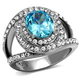 High polished (no plating) Stainless Steel Ring with Synthetic Synthetic Glass in Sea Blue
