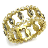 IP Gold(Ion Plating) Stainless Steel Ring with Top Grade Crystal  in Black Diamond