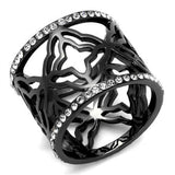 IP Light Black  (IP Gun) Stainless Steel Ring with Top Grade Crystal  in Clear